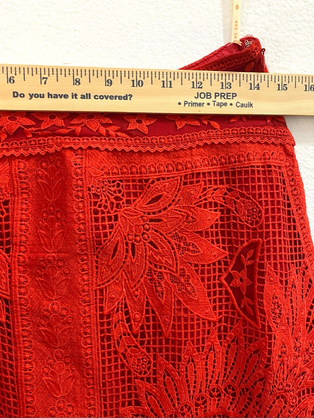 New FARM Rio Toucan Guipure Crochet Red Lace Midi Skirt Medium Cocktail Party - Picture 11 of 16